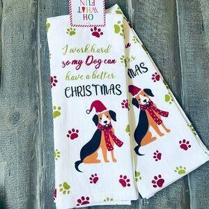 Christmas Dog “I Work Hard” Kitchen Dish Towels